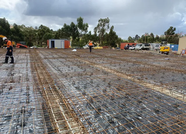 Reinforcement mesh laid for a large concrete slab