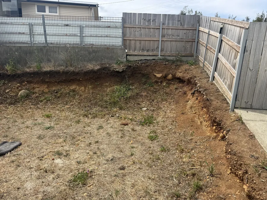 Before: the bare cut bank washing out along the fence line