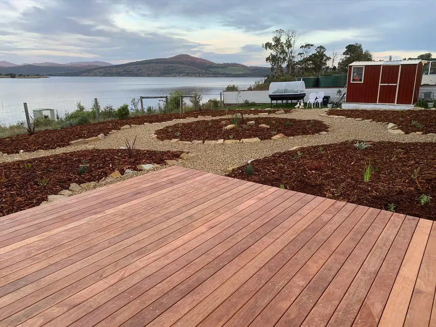 New hardwood deck with an uninterrupted view over the water